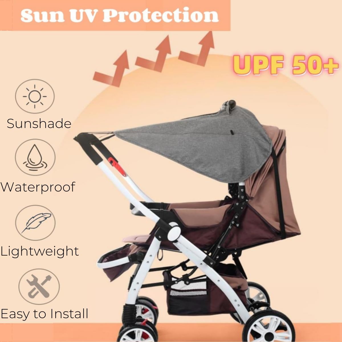 UPF 50+ Baby Stroller Sun Shade UV Sun Protection Extension Cover with See Through Waterproof Breathable Pushchair Blackout Rain Cover Shield Canopy for Pram Stroller Accessory Easy Install