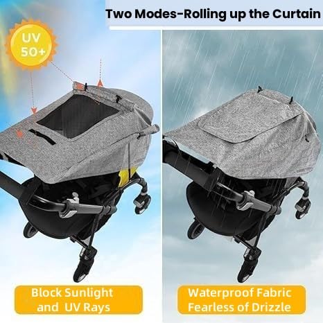 UPF 50+ Baby Stroller Sun Shade UV Sun Protection Extension Cover with See Through Waterproof Breathable Pushchair Blackout Rain Cover Shield Canopy for Pram Stroller Accessory Easy Install