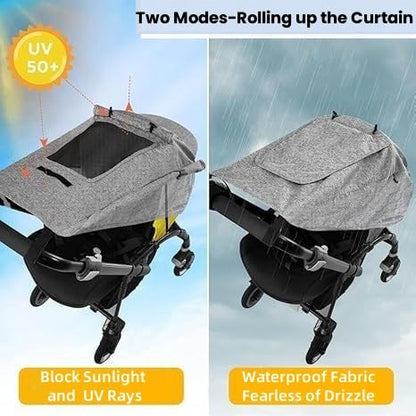 UPF 50+ Baby Stroller Sun Shade UV Sun Protection Extension Cover with See Through Waterproof Breathable Pushchair Blackout Rain Cover Shield Canopy for Pram Stroller Accessory Easy Install