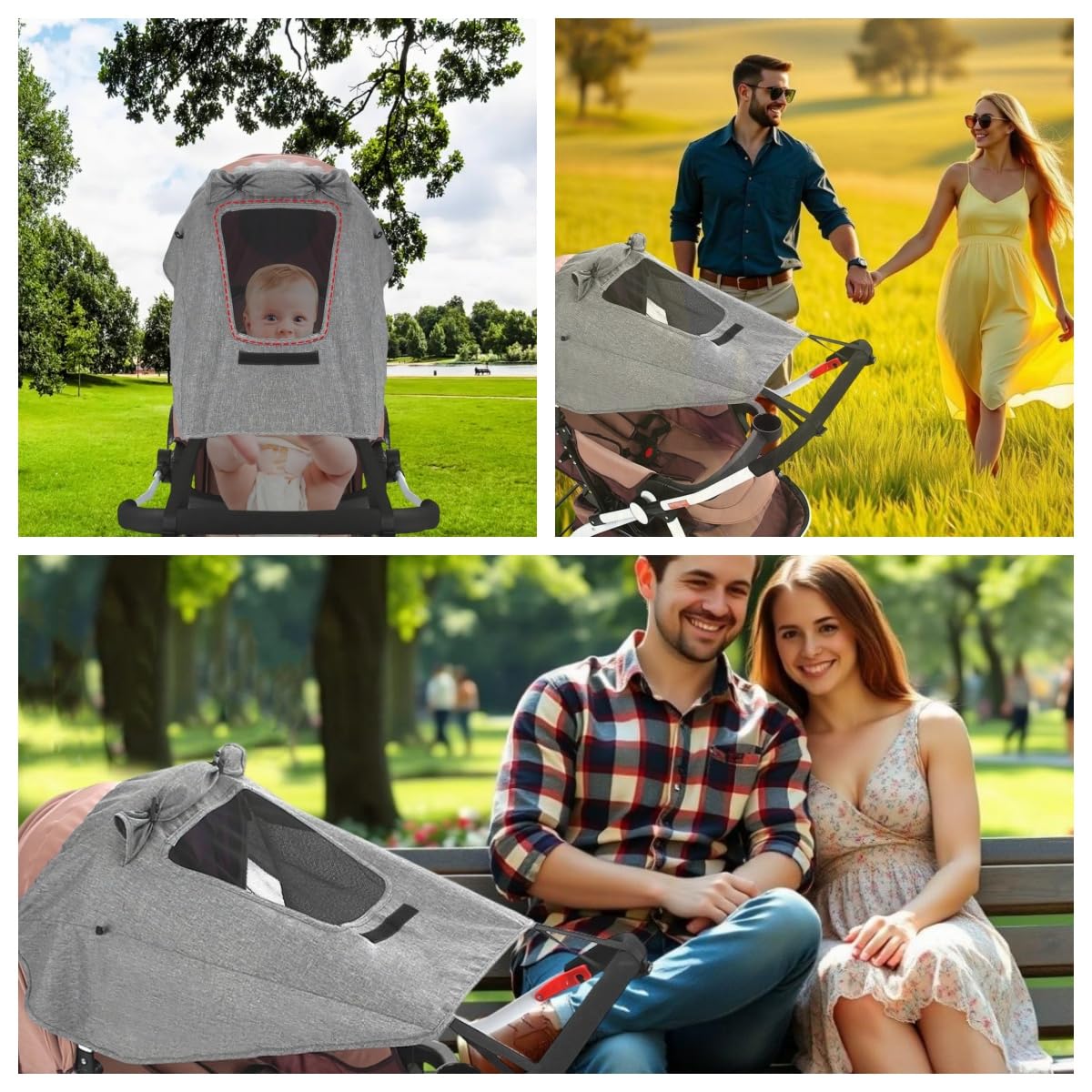 UPF 50+ Baby Stroller Sun Shade UV Sun Protection Extension Cover with See Through Waterproof Breathable Pushchair Blackout Rain Cover Shield Canopy for Pram Stroller Accessory Easy Install