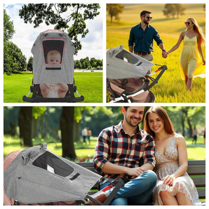 UPF 50+ Baby Stroller Sun Shade UV Sun Protection Extension Cover with See Through Waterproof Breathable Pushchair Blackout Rain Cover Shield Canopy for Pram Stroller Accessory Easy Install