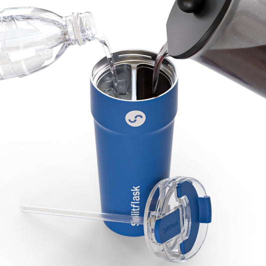 Splitflask Dual‑Chamber 30‑oz Travel Mug – Vacuum Insulated Stainless‑Steel Hot & Cold Tumbler, Leak‑Proof Lid, Cup‑Holder Friendly, BPA‑Free.