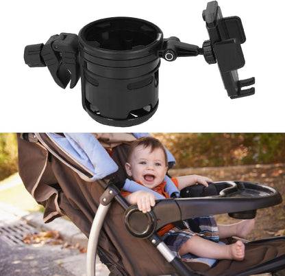 2 in 1 Stroller Cup and Phone Holder, 360 Degree Rotatable Double Bottle Drink Holder Scooter Handlebar (Green)