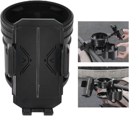 2 in 1 Stroller Cup and Phone Holder, 360 Degree Rotatable Double Bottle Drink Holder Scooter Handlebar (Green)