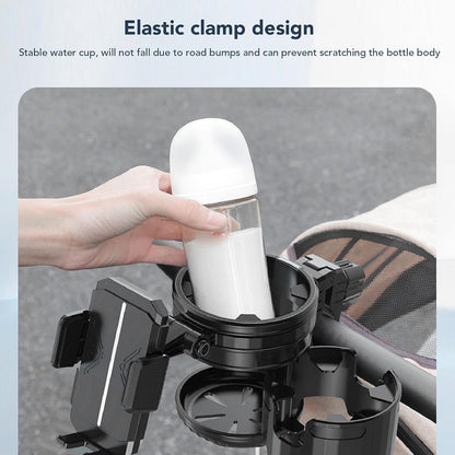 2 in 1 Stroller Cup and Phone Holder, 360 Degree Rotatable Double Bottle Drink Holder Scooter Handlebar (Green)
