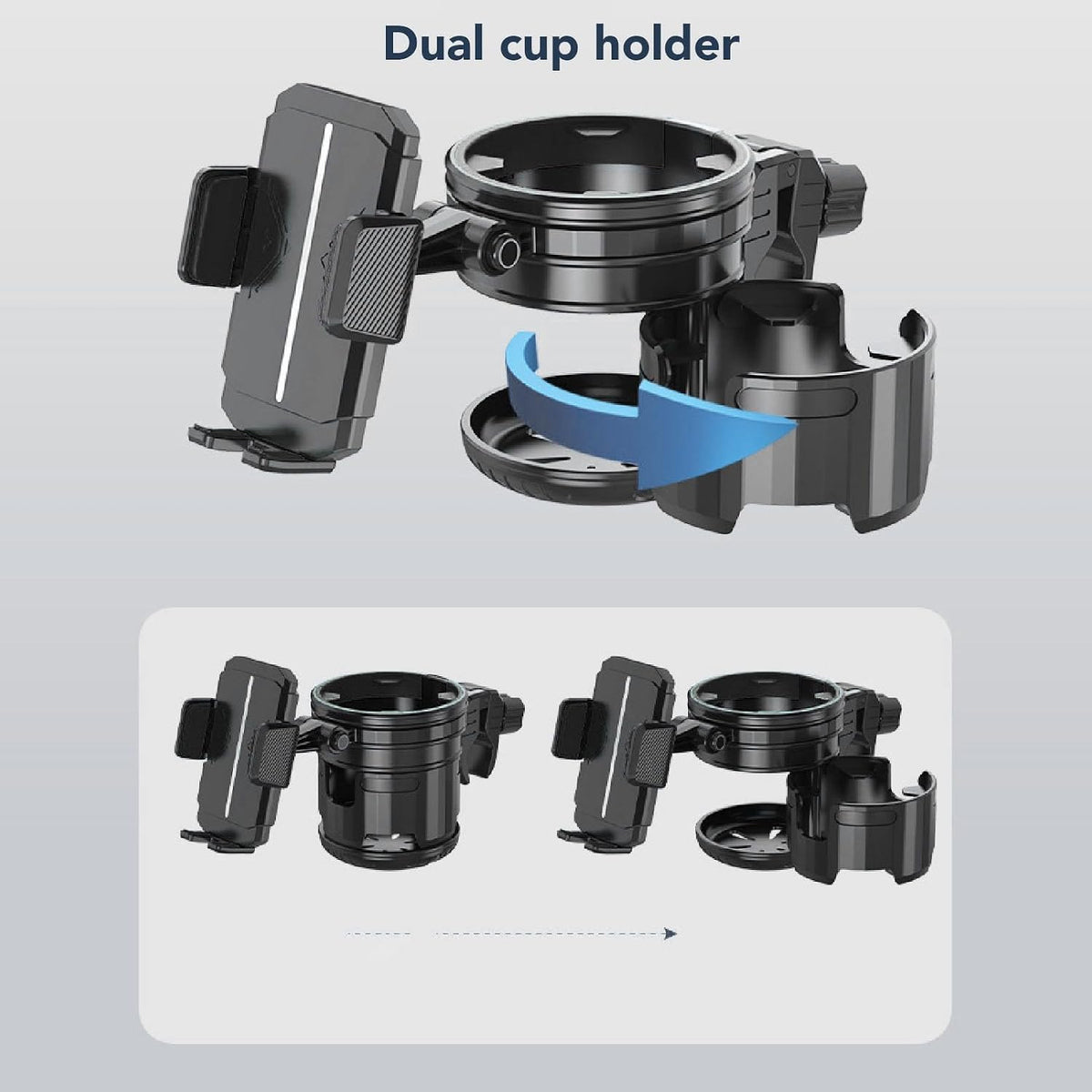 2 in 1 Stroller Cup and Phone Holder, 360 Degree Rotatable Double Bottle Drink Holder Scooter Handlebar (Green)