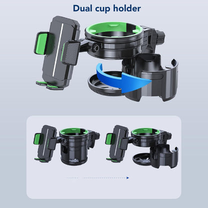 2 in 1 Stroller Cup and Phone Holder, 360 Degree Rotatable Double Bottle Drink Holder Scooter Handlebar (Green)