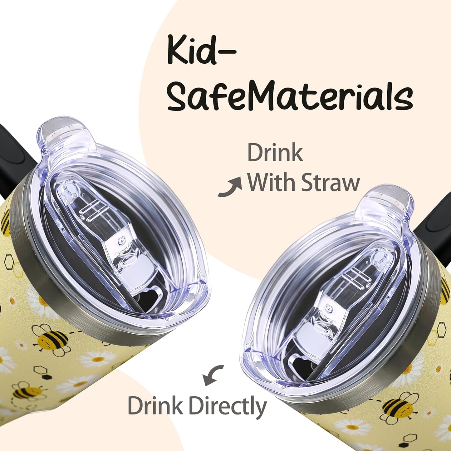 20oz Cute Honey Bee Insulated Tumbler with Handle, Premium Stainless Steel Water Bottle with Rotating Lid Straw, Spring Garden Gift for Women Girls Birthday Christmas Back to School