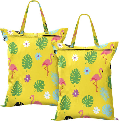 Flamingo Leaf Waterproof Travel Laundry Bag Washable 2 Pack