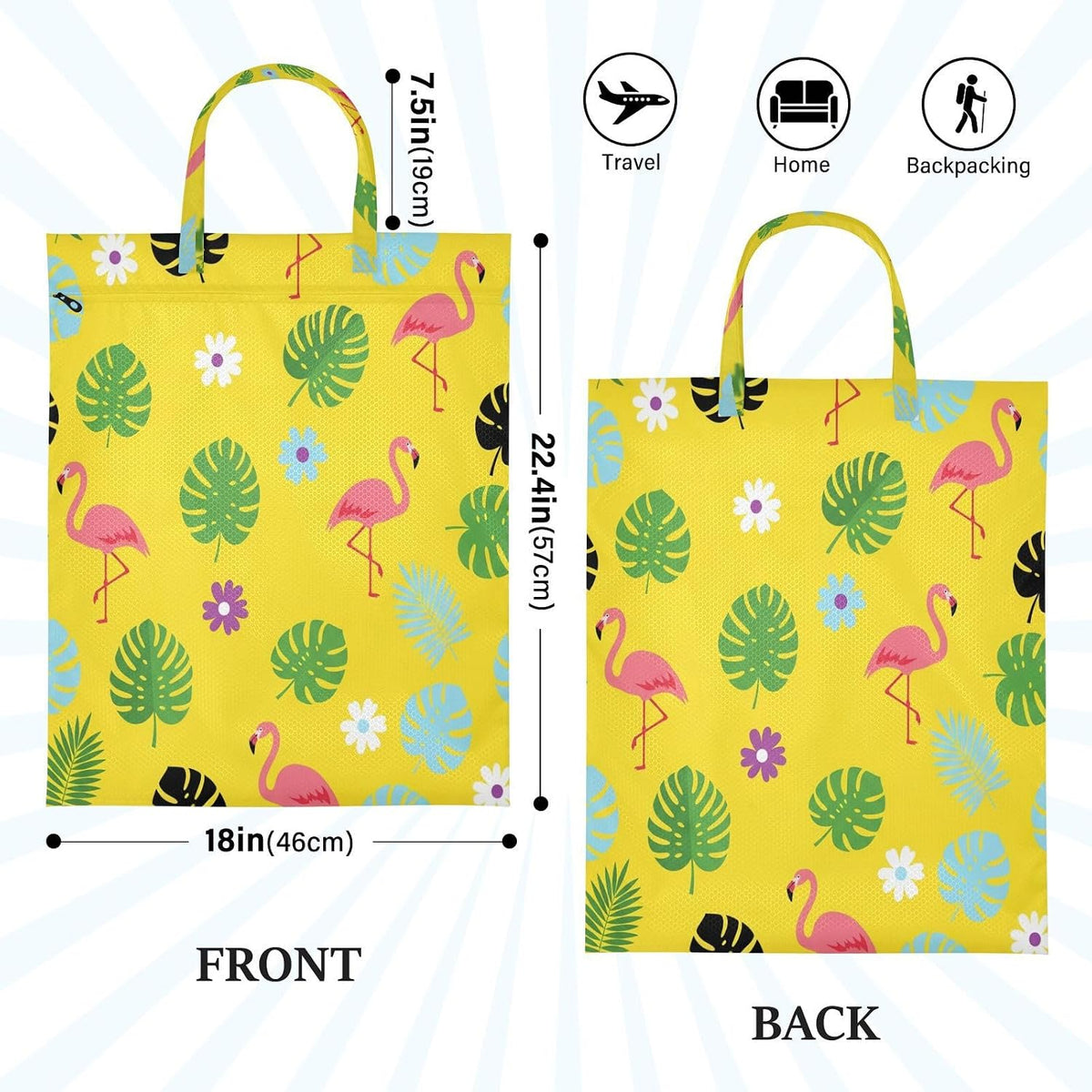 Flamingo Leaf Waterproof Travel Laundry Bag Washable 2 Pack