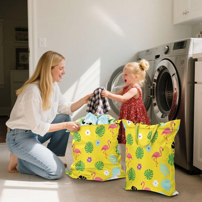 Flamingo Leaf Waterproof Travel Laundry Bag Washable 2 Pack