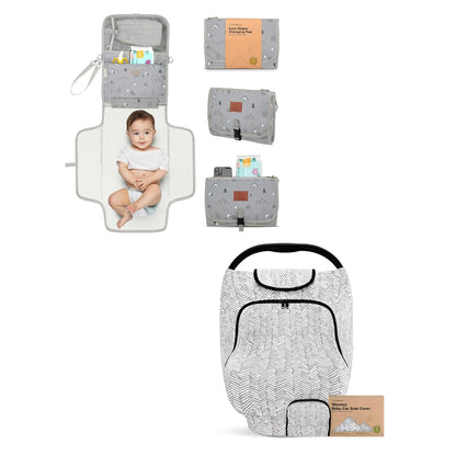 Portable Diaper Changing Pad and Car Seat Cover for Babies - Waterproof Foldable Baby Changing Mat - Baby Car Seat Canopy for Spring, Autumn, Winter