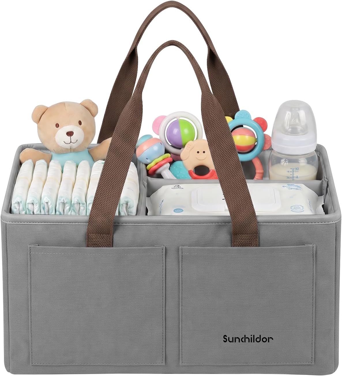 Large Canvas Baby Diaper Caddy Organizer - Gray