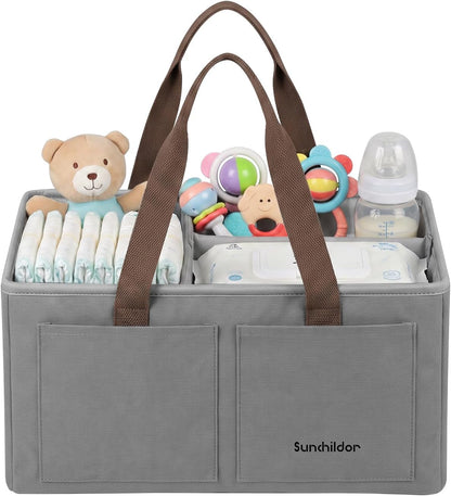 Large Canvas Baby Diaper Caddy Organizer - Gray