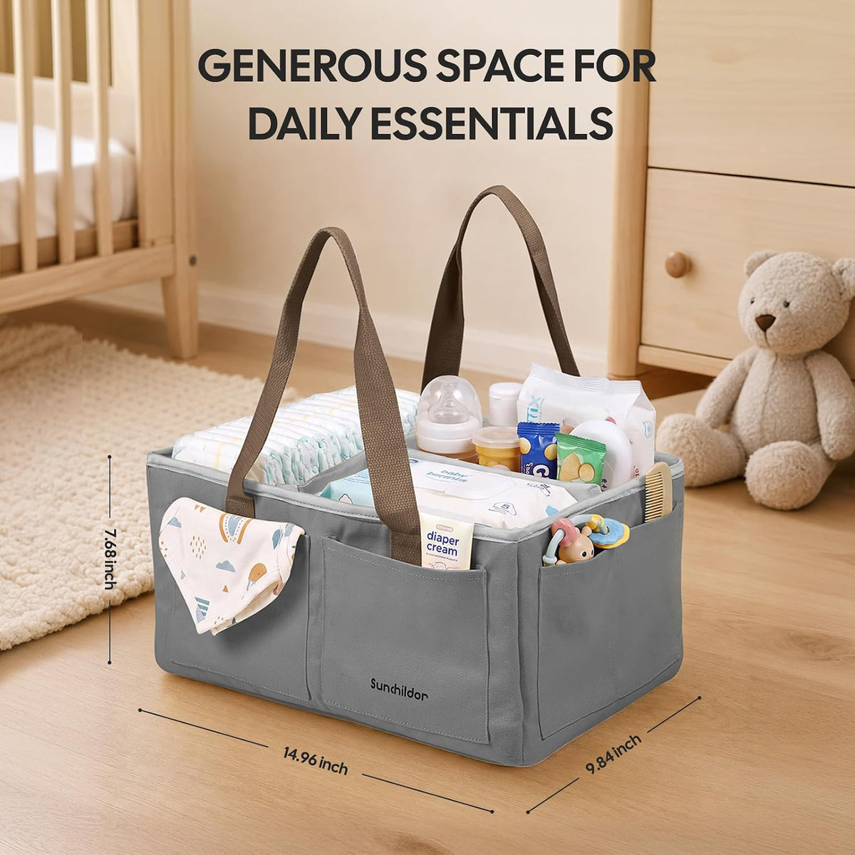 Large Canvas Baby Diaper Caddy Organizer - Gray