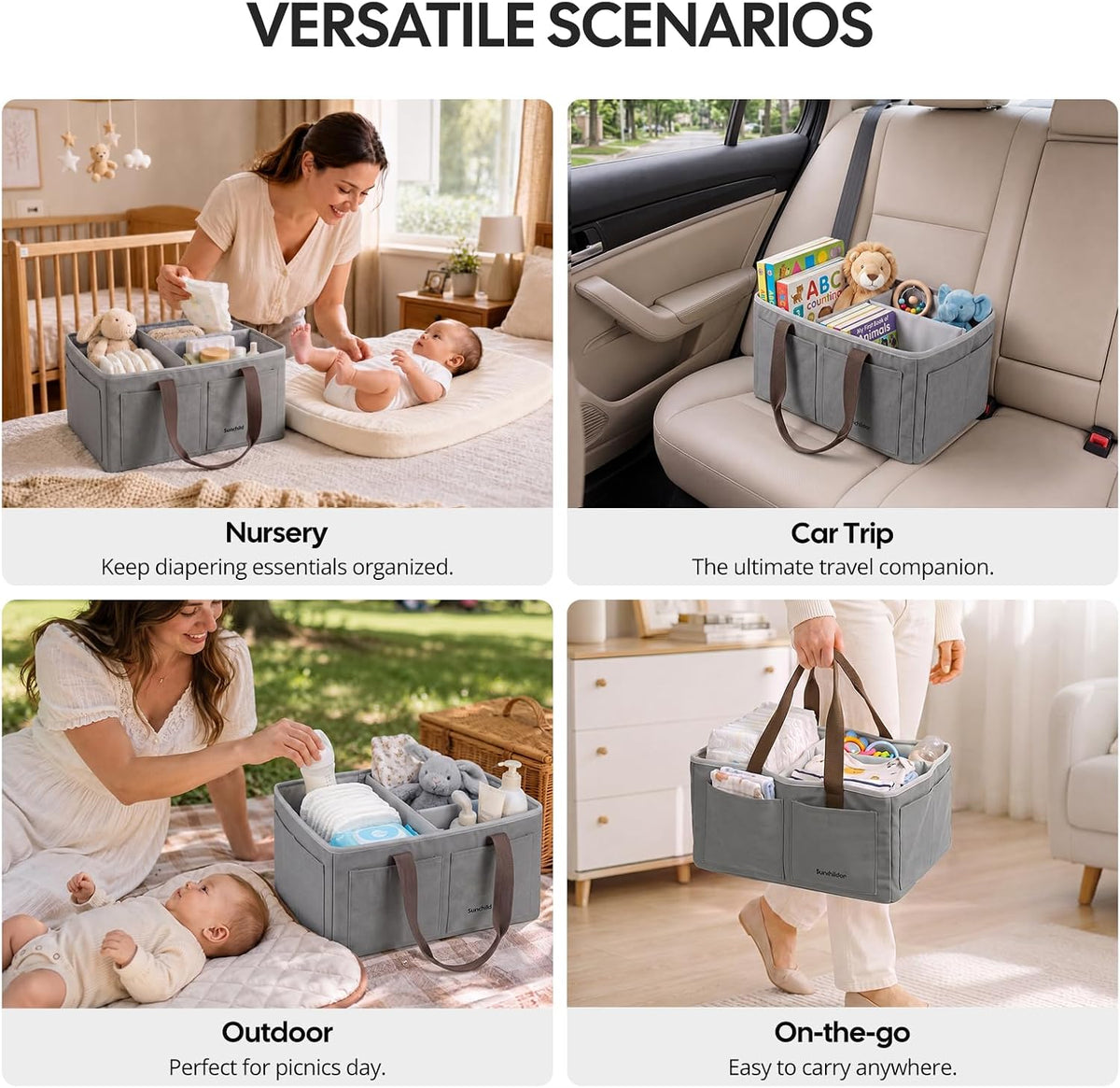Large Canvas Baby Diaper Caddy Organizer - Gray