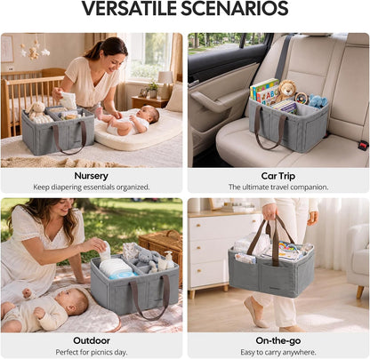 Large Canvas Baby Diaper Caddy Organizer - Gray