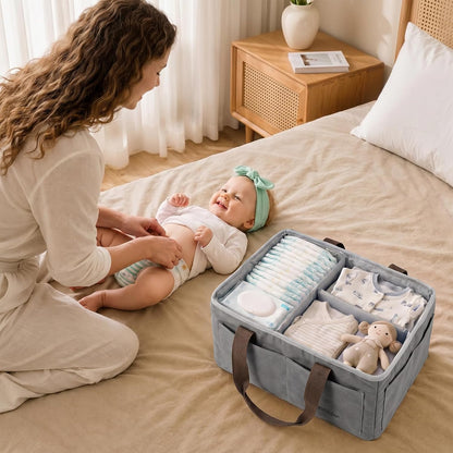 Large Canvas Baby Diaper Caddy Organizer - Gray