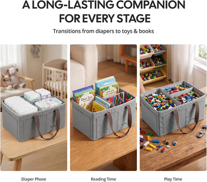 Large Canvas Baby Diaper Caddy Organizer - Gray