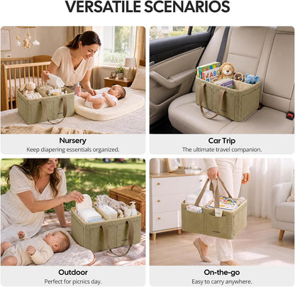 Large Canvas Baby Diaper Caddy Organizer - Gray