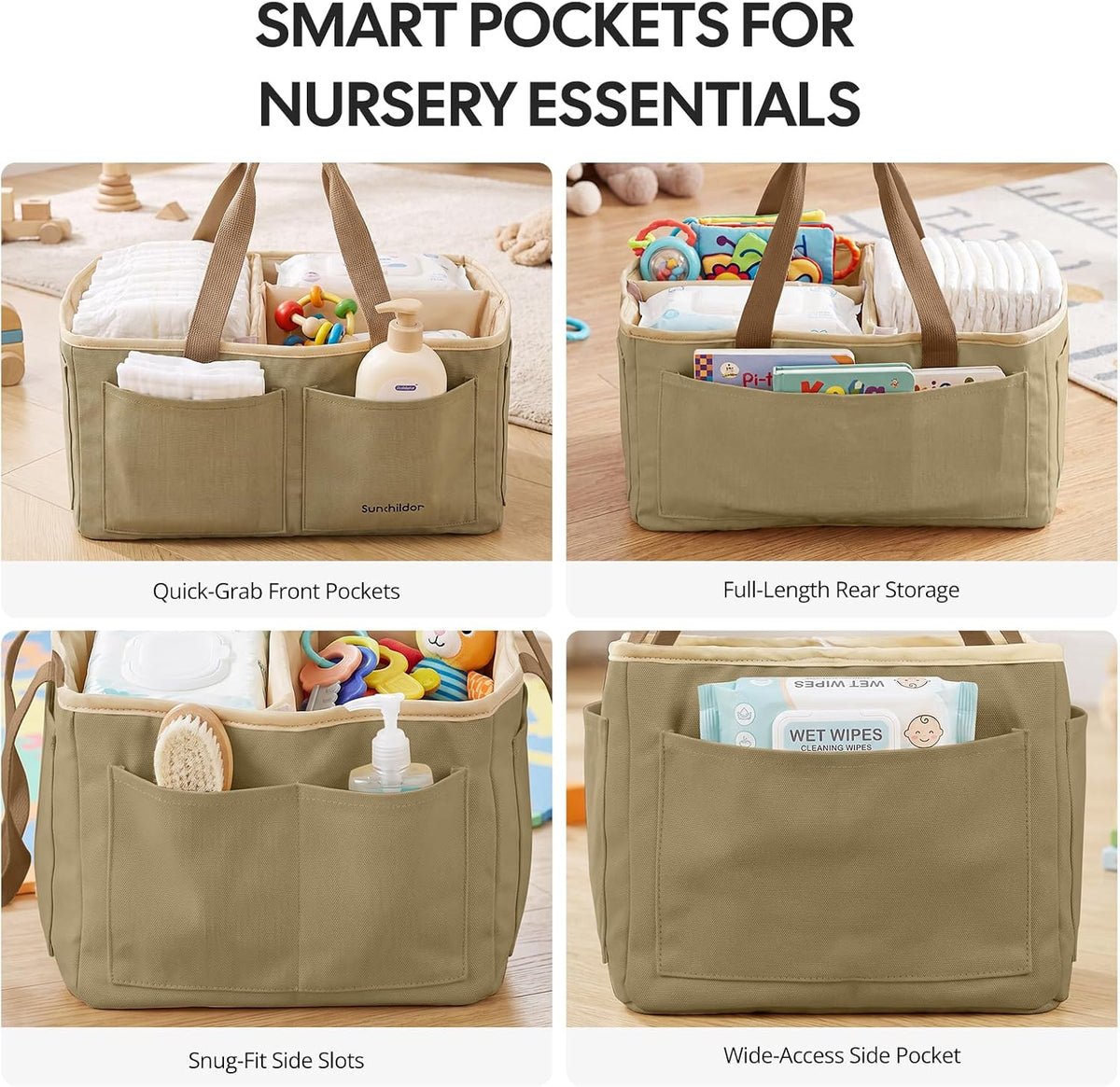 Large Canvas Baby Diaper Caddy Organizer - Gray