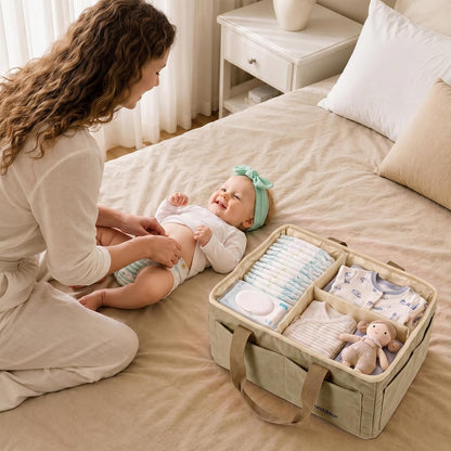 Large Canvas Baby Diaper Caddy Organizer - Gray