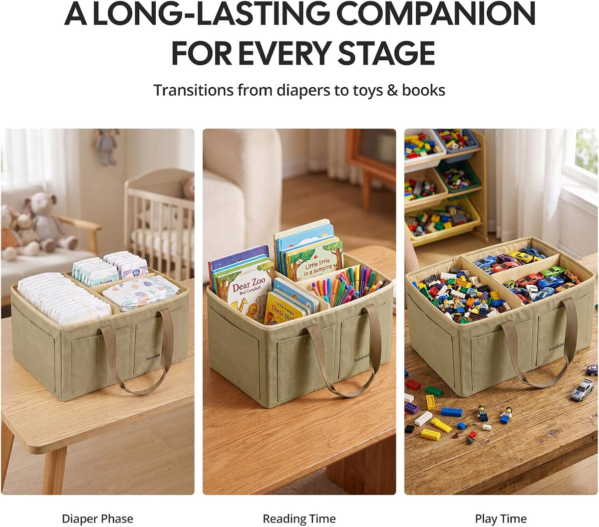 Large Canvas Baby Diaper Caddy Organizer - Gray