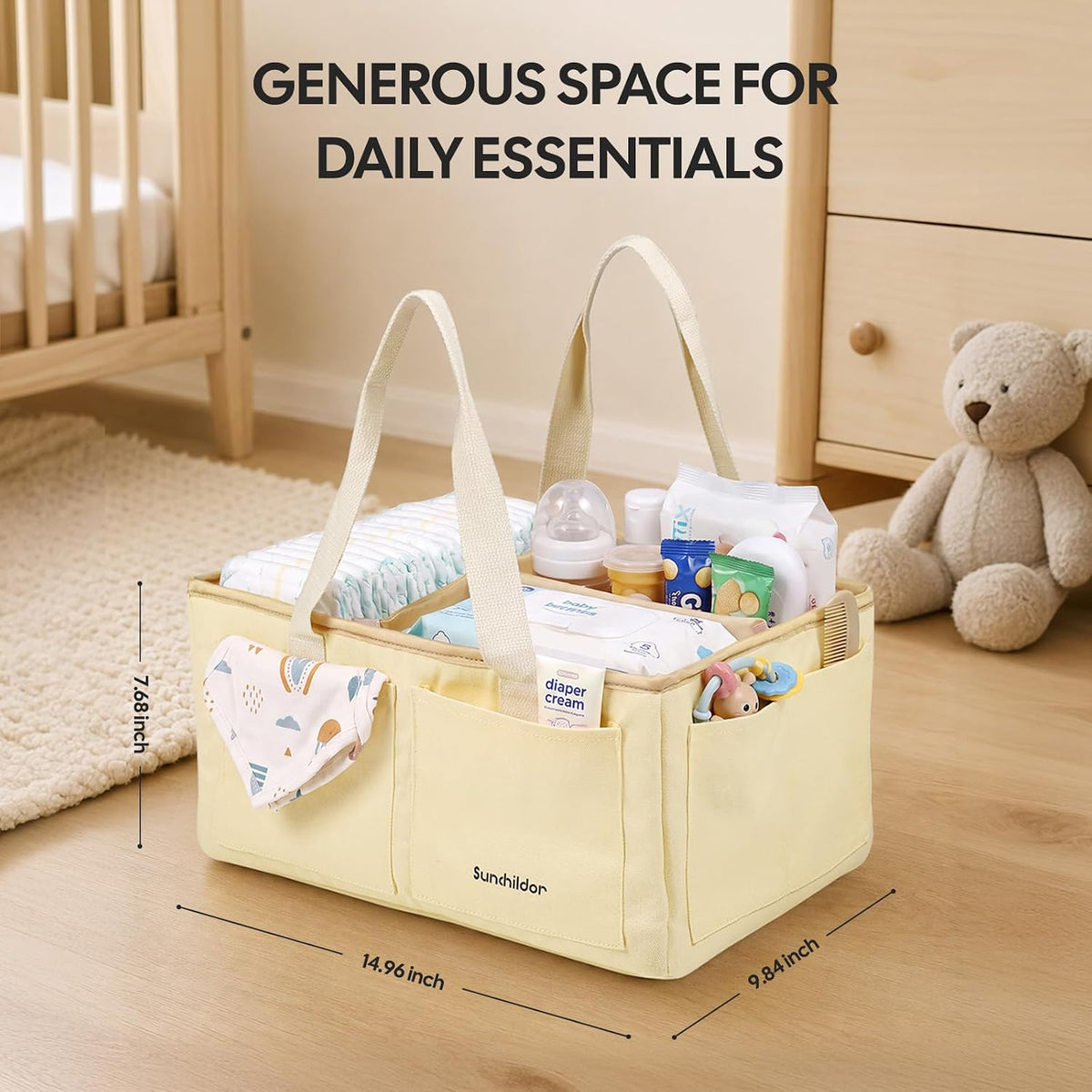 Large Canvas Baby Diaper Caddy Organizer - Gray