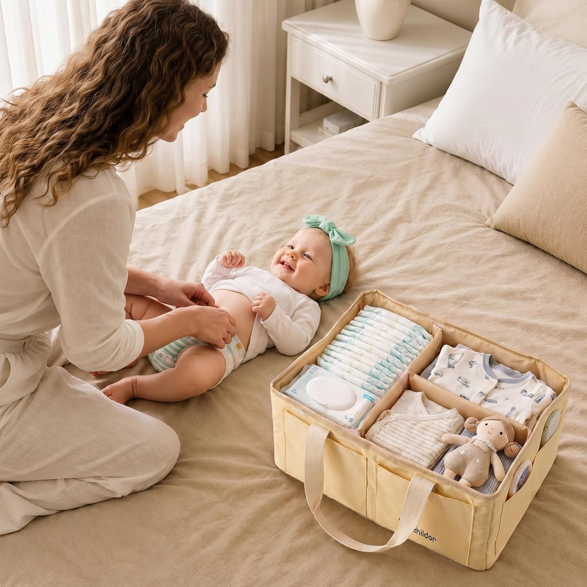 Large Canvas Baby Diaper Caddy Organizer - Gray