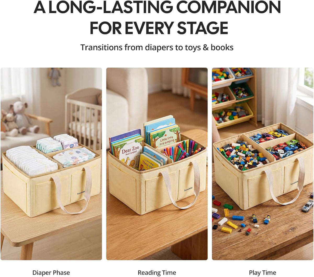 Large Canvas Baby Diaper Caddy Organizer - Gray