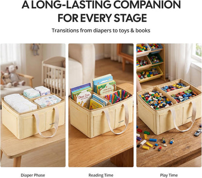 Large Canvas Baby Diaper Caddy Organizer - Gray
