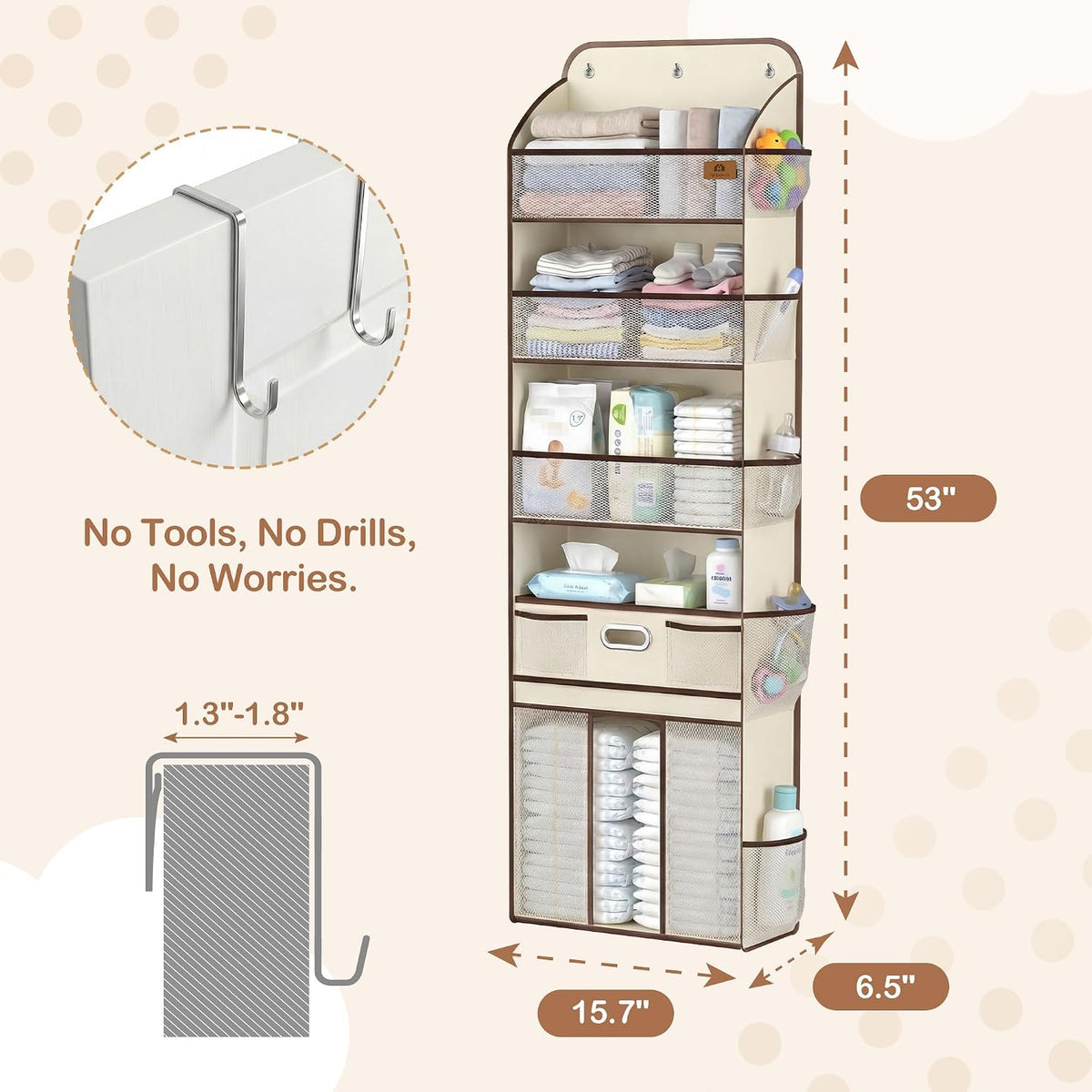 Baby Nursery Over The Door Organizer, 10 Pocket Hanging Storage