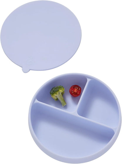 EASYFEED Silicone Plate with Lid (1-4Y) 3-Divided Suction Plate Baby Led Weaning Supplies Training Baby Utensils Feeding Supplies (Lemon Yellow)