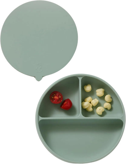 EASYFEED Silicone Plate with Lid (1-4Y) 3-Divided Suction Plate Baby Led Weaning Supplies Training Baby Utensils Feeding Supplies (Lemon Yellow)