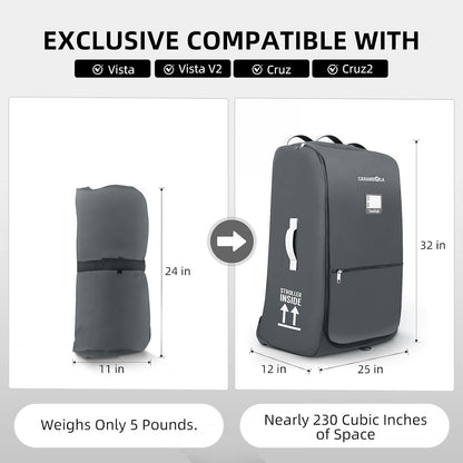 Stroller Bag for Airplane,Travel Bag - Compatible with UPPAbaby Vista/V1 V2 V3, Cruz/V1 V2 V3 |Rolling Wheel Bag with Storage Pocket, Waterproof, Rolling Wheels, Multiple Handles | Grey
