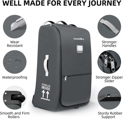 Stroller Bag for Airplane,Travel Bag - Compatible with UPPAbaby Vista/V1 V2 V3, Cruz/V1 V2 V3 |Rolling Wheel Bag with Storage Pocket, Waterproof, Rolling Wheels, Multiple Handles | Grey