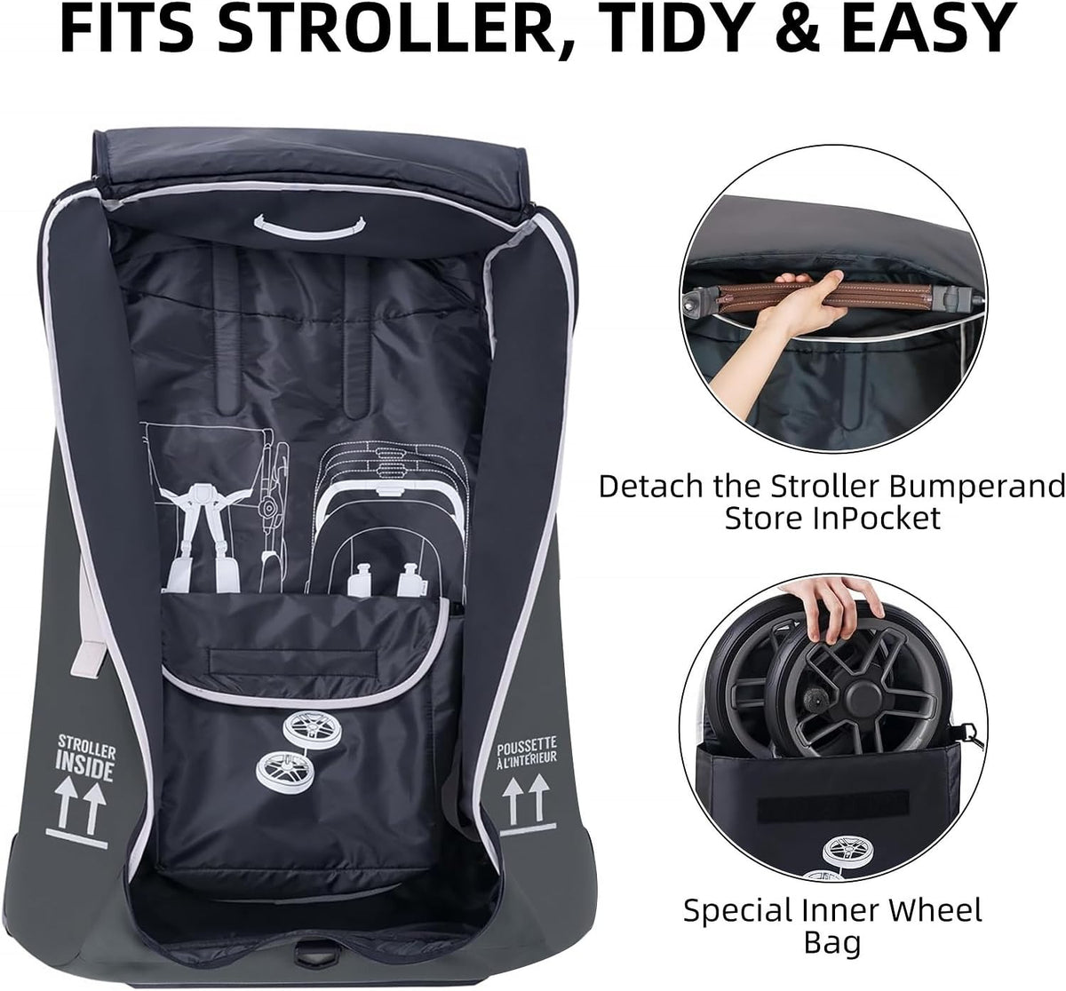 Stroller Bag for Airplane,Travel Bag - Compatible with UPPAbaby Vista/V1 V2 V3, Cruz/V1 V2 V3 |Rolling Wheel Bag with Storage Pocket, Waterproof, Rolling Wheels, Multiple Handles | Grey