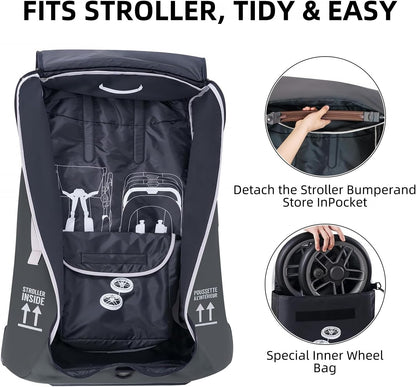 Stroller Bag for Airplane,Travel Bag - Compatible with UPPAbaby Vista/V1 V2 V3, Cruz/V1 V2 V3 |Rolling Wheel Bag with Storage Pocket, Waterproof, Rolling Wheels, Multiple Handles | Grey