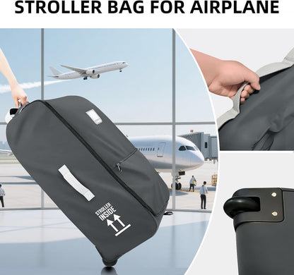 Stroller Bag for Airplane,Travel Bag - Compatible with UPPAbaby Vista/V1 V2 V3, Cruz/V1 V2 V3 |Rolling Wheel Bag with Storage Pocket, Waterproof, Rolling Wheels, Multiple Handles | Grey