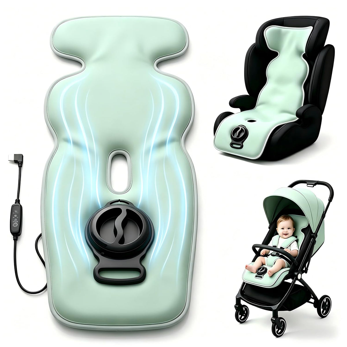 Baby Stroller Cooling Pad, Ice Water Circulation Car Seat Cooling Pad, No Fan No Noise No Battery Safe Cooling Mat, Tech Fabric Easy Clean, Universal Fit for Infant Toddler Summer Travel