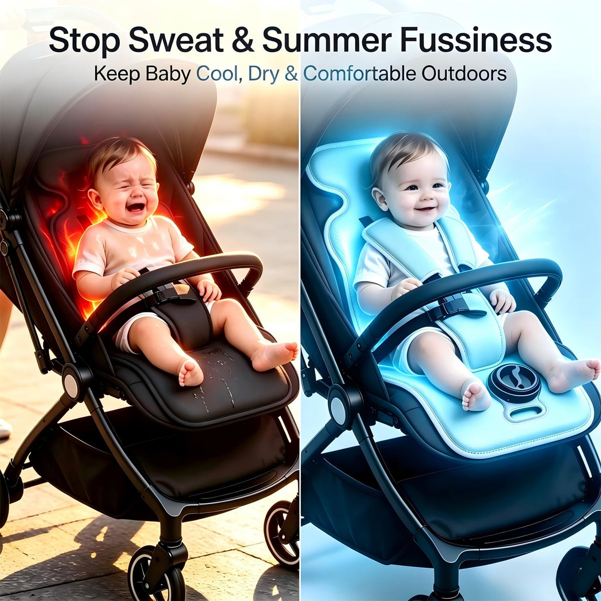 Baby Stroller Cooling Pad, Ice Water Circulation Car Seat Cooling Pad, No Fan No Noise No Battery Safe Cooling Mat, Tech Fabric Easy Clean, Universal Fit for Infant Toddler Summer Travel