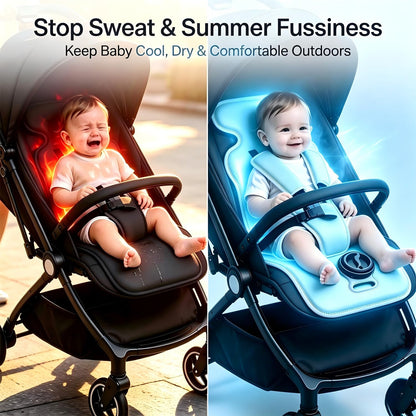 Baby Stroller Cooling Pad, Ice Water Circulation Car Seat Cooling Pad, No Fan No Noise No Battery Safe Cooling Mat, Tech Fabric Easy Clean, Universal Fit for Infant Toddler Summer Travel