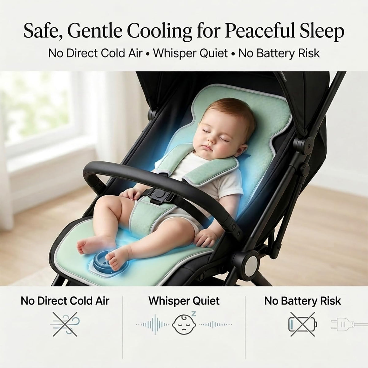 Baby Stroller Cooling Pad, Ice Water Circulation Car Seat Cooling Pad, No Fan No Noise No Battery Safe Cooling Mat, Tech Fabric Easy Clean, Universal Fit for Infant Toddler Summer Travel