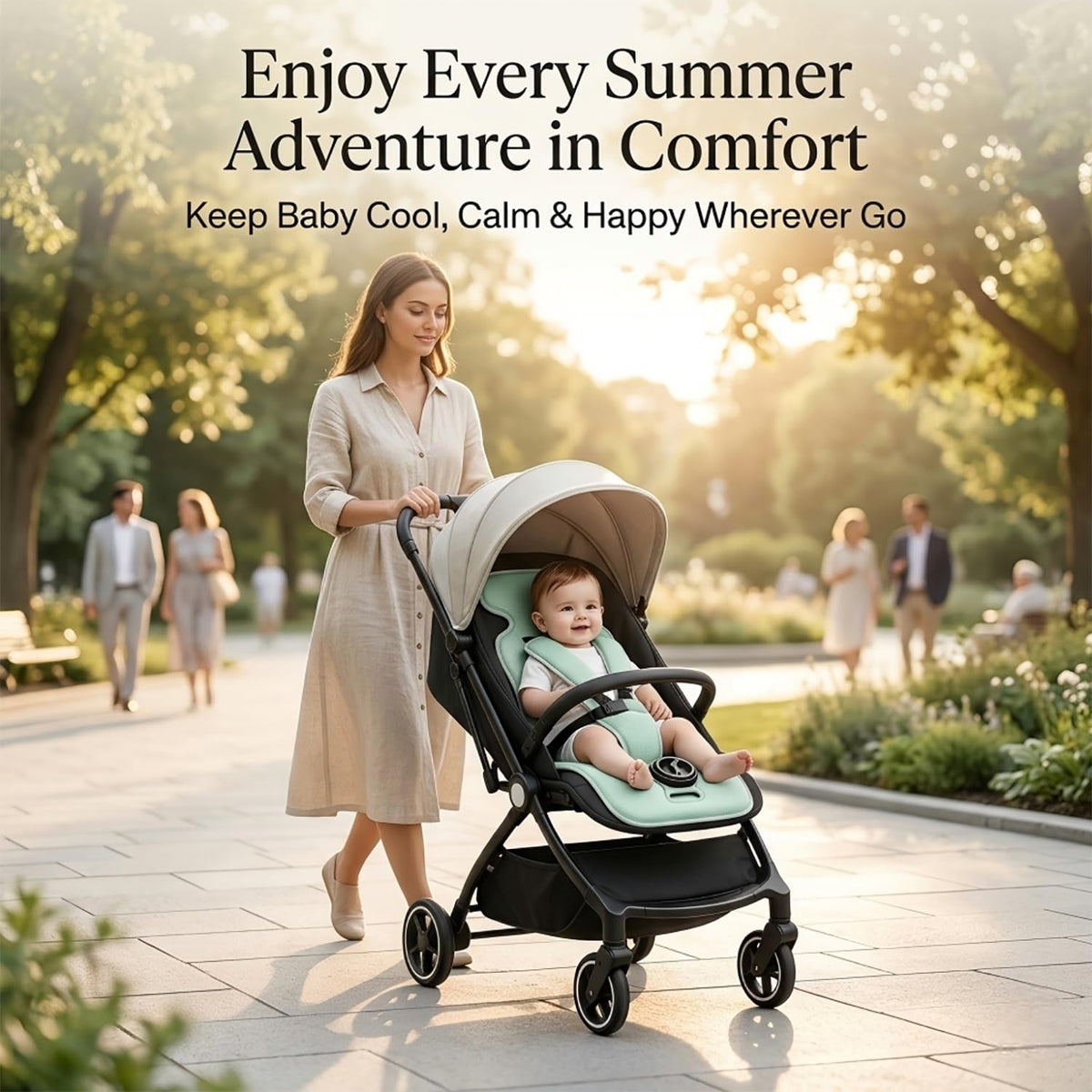 Baby Stroller Cooling Pad, Ice Water Circulation Car Seat Cooling Pad, No Fan No Noise No Battery Safe Cooling Mat, Tech Fabric Easy Clean, Universal Fit for Infant Toddler Summer Travel
