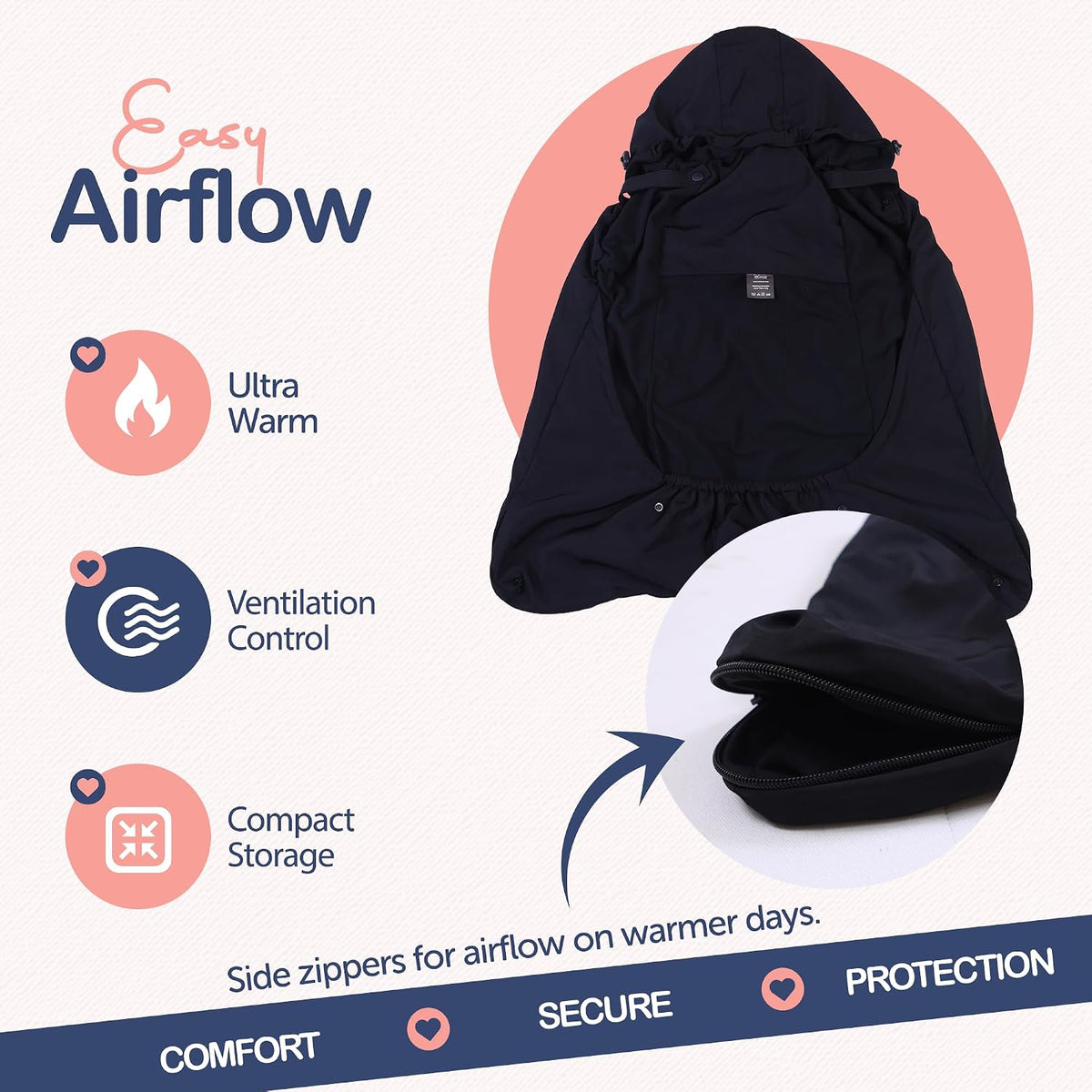 Baby Carrier Cover Winter with Detachable Hood - Windproof & Water-Resistant Winter Car Seat Cover Baby Girl & Boy, Universal Travel Carrier & Stroller Blankets for Babies