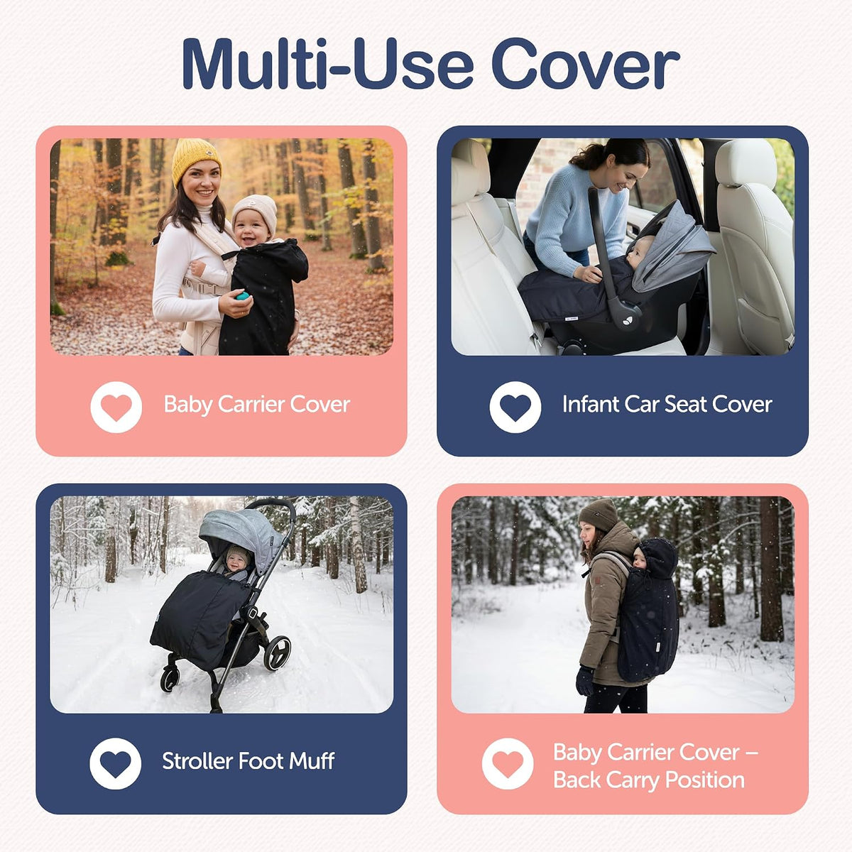 Baby Carrier Cover Winter with Detachable Hood - Windproof & Water-Resistant Winter Car Seat Cover Baby Girl & Boy, Universal Travel Carrier & Stroller Blankets for Babies