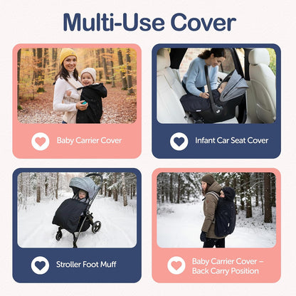 Baby Carrier Cover Winter with Detachable Hood - Windproof & Water-Resistant Winter Car Seat Cover Baby Girl & Boy, Universal Travel Carrier & Stroller Blankets for Babies