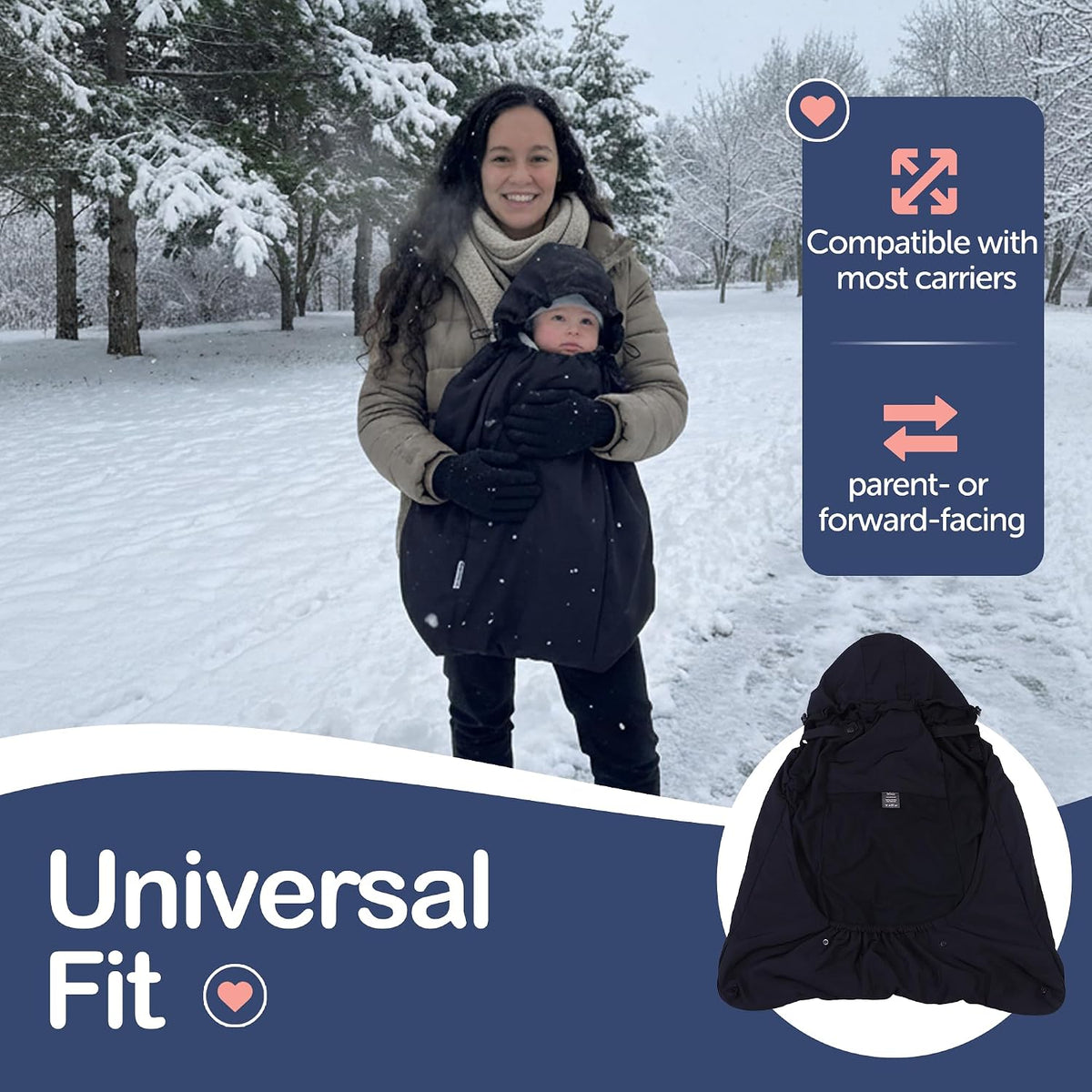 Baby Carrier Cover Winter with Detachable Hood - Windproof & Water-Resistant Winter Car Seat Cover Baby Girl & Boy, Universal Travel Carrier & Stroller Blankets for Babies