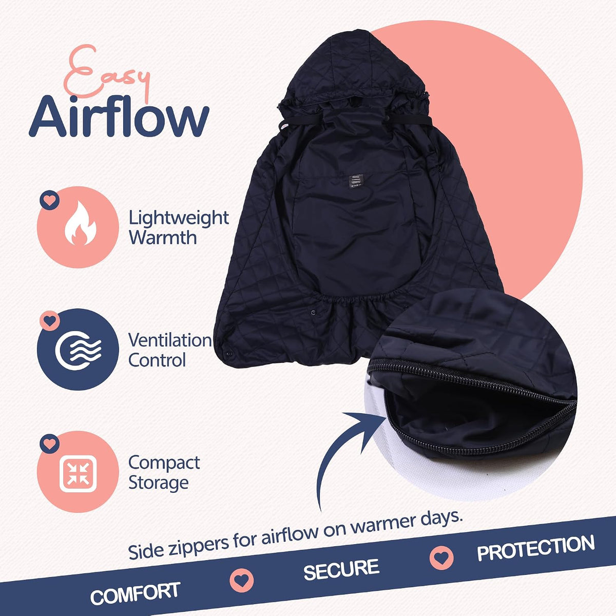 Baby Carrier Cover Winter with Detachable Hood - Windproof & Water-Resistant Winter Car Seat Cover Baby Girl & Boy, Universal Travel Carrier & Stroller Blankets for Babies