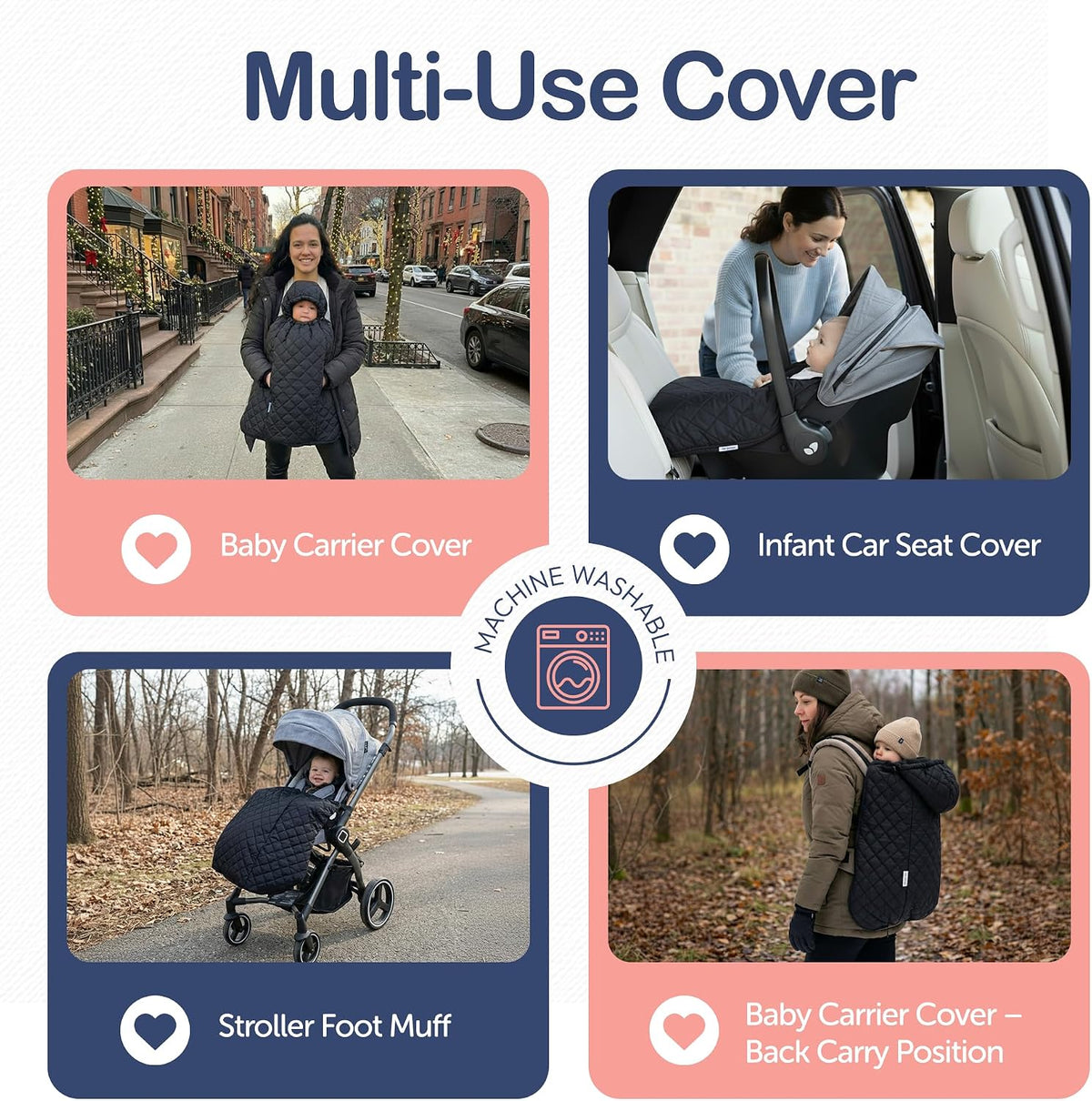 Baby Carrier Cover Winter with Detachable Hood - Windproof & Water-Resistant Winter Car Seat Cover Baby Girl & Boy, Universal Travel Carrier & Stroller Blankets for Babies